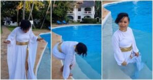 "Mimi ni pastor," Size 8 Says As She Gets Into Swimming Pool Fully Clothed 