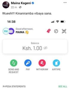 Radio Presenter Maina Mpesa Balance  Screenshot Courtesy 