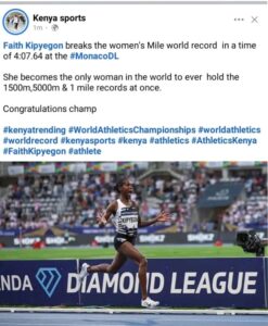The sum Faith Kipyegon will receive for her victory in the Monaco race is just staggering.