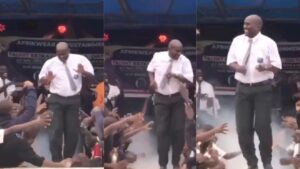 Principal Paul Weloba of Friends School Kamusinga engages in a dance. PHOTO: COURTESY